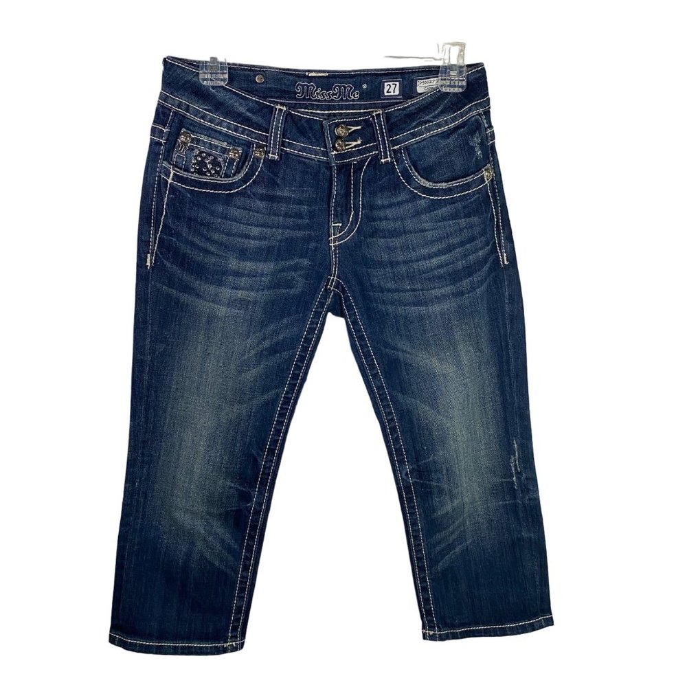 Miss‎ Me Jeans Women’s Size 27 capri blue Denim Rhinestone Embellished Pockets